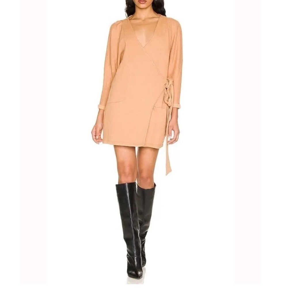 n: Philanthropy Sweatshirt Dress Womens V Neck Tan Long Sleeve Wrap Size Small